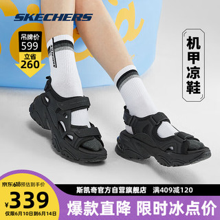 SKECHERS 斯凯奇 小奶熊丨夏季机甲鞋女时尚百搭厚底魔术贴镂空透气沙滩凉鞋896051