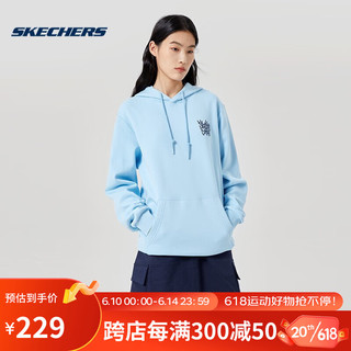 Skechers斯凯奇2023年夏季情侣款经典针织连帽套头卫衣 L322U105-01CQ 空气蓝 XXL