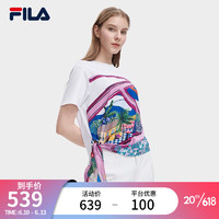 斐乐（FILA）官方女子短袖T恤2023夏季新款时尚优雅休闲通勤圆领上衣 满印一-ZA 175/92A/XL