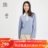 KOLON SPORT 可隆女子户外休闲长袖抗菌运动宽松版撞色POLO衫 蓝色BU 165/M