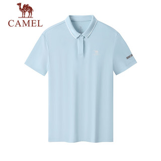 骆驼（CAMEL）速干短袖T恤POLO衫男女情侣款2023春夏季防晒运动速干衣 A23BAVV047，纯净蓝，女 XL