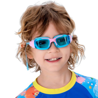 HUNNZ品牌儿童泳镜专业男女童游泳训练装备连耳塞一体游泳眼镜 超人蓝 平光