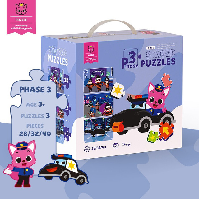 elf Culture 儿童进阶拼图玩具男女孩2-8岁 3阶-警察抓小偷(3岁+)100片