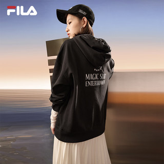斐乐（FILA） 女子卫衣连帽2022冬季新款经典宽松袋鼠兜休闲上衣 正黑色-BK 155/76A/XS