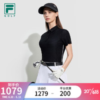 斐乐（FILA）官方女子短袖POLO衫2023夏季新款高尔夫球运动针织上衣 深黑-BK 160/80A/S