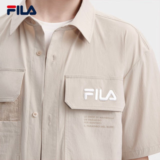 斐乐（FILA）官方男子梭织短袖衬衫2023夏新款时尚宽松经典工装衬衫 雀麦色-LK 165/88A/S