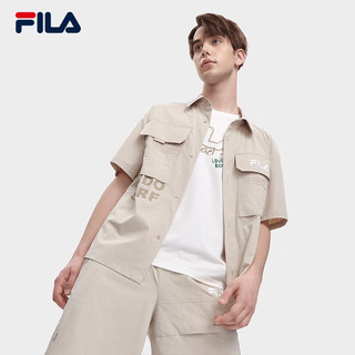 斐乐（FILA）官方男子梭织短袖衬衫2023夏新款时尚宽松经典工装衬衫 雀麦色-LK 165/88A/S