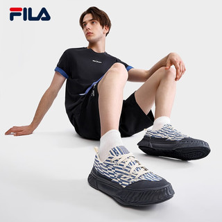 斐乐（FILA）FOSSO男鞋2023厚底帆布鞋休闲情侣鞋 蓝绸色/斐乐白-SA 40.5