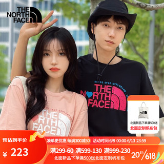 The North Face23春夏新款北面T恤情侣款户外舒适透气纯棉面料520爱心短袖7WDX JK3/黑色 S