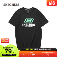 SKECHERS斯凯奇短袖男吸汗透气棉圆领T恤男女同款休闲运动上衣 碳黑/0018 165/84A/S