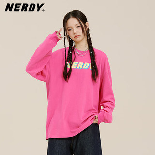 NERDY长袖T恤男女2023新款多巴胺系列宽松套头休闲男女同款上衣 紫色 S