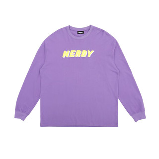 NERDY长袖T恤男女2023新款多巴胺系列宽松套头休闲男女同款上衣 紫色 S