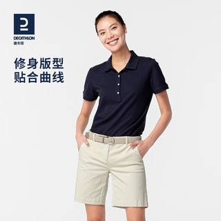 迪卡侬polo衫女短袖T恤女高尔夫运动上衣修身透气IVE2 藏青色 XL