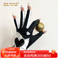 HUNNZ品牌高尔夫手套女士露手指夏季薄款防滑高尔夫运动手套双手 黑色 18