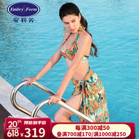 安莉芳 女士挂脖比基尼分体泳衣沙滩罩衫温泉泳装3件套ES00019 橙色ORG M