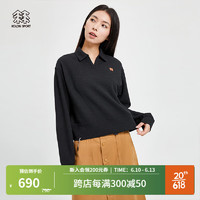 KOLON SPORT/可隆长袖 女子户外CAMPING露营系列POLO领休闲卫衣 LKPT3ST626-BL 黑 155/XS