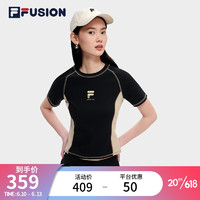 斐乐（FILA）FUSION潮牌女子短袖T恤夏季时尚修身针织套头衫 深黑-BK 175/92A/XL