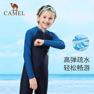 CAMEL 骆驼 儿童泳衣女孩连体套装2023夏季中大童专业训练沙滩游泳衣 秋波蓝/极夜蓝 160cm