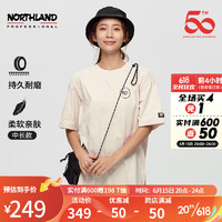 诺诗兰（NORTHLAND）23春夏新款女士短袖T恤户外休闲基础印花简约百搭打底TNTSDN2203S 杏米白色 160/S