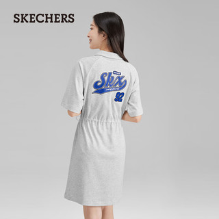 SKECHERS 斯凯奇 2023夏季新款女子针织短袖POLO连衣裙纯色简约休闲 米灰色/02F0 S