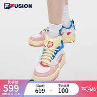 斐乐（FILA）FUSION斐乐潮牌篮球鞋蝙蝠鞋女鞋2023夏低帮休闲板鞋运动鞋 微白/银粉色-WS 38