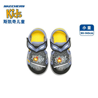 斯凯奇（SKECHERS）童鞋夏夏新款男童户外运动沙滩鞋透气柔软休闲鞋炫酷魔术贴凉鞋 木炭色/蝙蝠侠 24码/脚长14cm/8