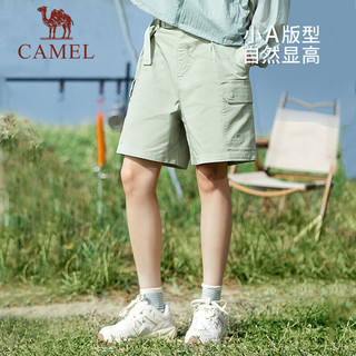 骆驼（CAMEL）运动休闲五分裤女士2023春夏款卡其色宽松直筒工装短裤女 A23BA18025，卡其色，女 XXL