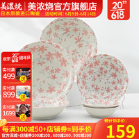 美浓烧 Mino Yaki）日本进口布目樱花餐具套装釉下彩碗盘碟组合精美实用餐具 布目樱花6件套