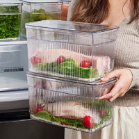 纳川厨房冰箱收纳盒水果蔬菜鸡蛋保鲜盒分装冷冻食品专用密封储物盒 透明白-2个装