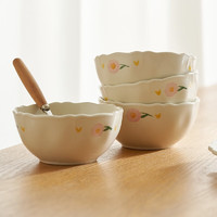 肆月日式米饭碗家庭装家用陶瓷小碗甜品碗 4.75英寸碗*4只