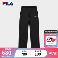 斐乐（FILA） 官方女子针织长裤2023秋季新款时尚休闲宽松简约阔腿裤 正黑色-BK 175/74A/XL