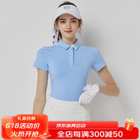 HUNNZ品牌高尔夫服装女装夏季速干短袖t恤运动POLO衫高尔夫球服装 天蓝色 S