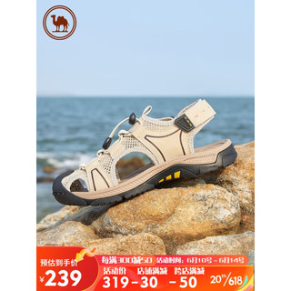 骆驼牌户外休闲凉鞋百搭透气男士皮凉鞋包头沙滩鞋 P13M309002 米白 42