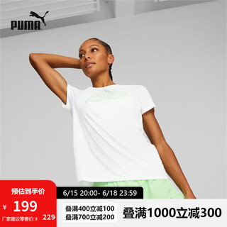 彪马（PUMA）官方 新款女子印花跑步训练运动短袖T恤 RUN LOGO 523618 白-薄荷绿-52 M(160/84A)