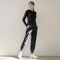 朵梵蓮（Duofanlian）跑步运动套装女春季户外健身房瑜伽服女套装速干衣宽松健身服 4黑色外套+K12黑色长裤 XL