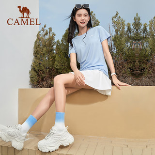 骆驼（CAMEL）运动T恤2023春夏宽松速干透气吸汗半袖衫瑜伽跑步短袖上衣 C23BAV6001-1，粉紫，女 L