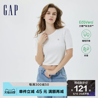 Gap 盖璞 女装夏季2023新款小熊修身显白罗纹短袖针织衫610578辣妹上衣