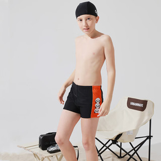 川崎（KAWASAKI）泳裤男童海边防晒青少年平角泳裤泳帽套装A4021 黑橙色 130