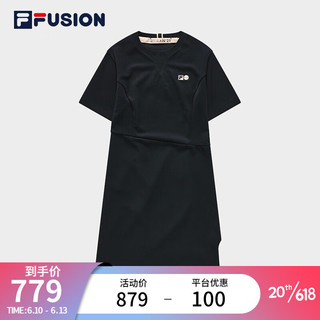 斐乐（FILA）FUSION x N°21女子连衣裙2023夏季新款时尚休闲针织裙 深黑-BK 155/76A/XS