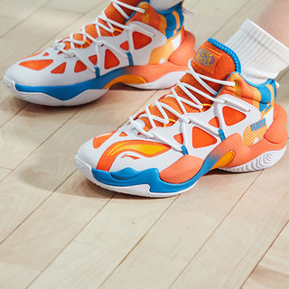 LI-NING 李宁 空袭LOW系列 儿童篮球鞋 YKBR036-7 标准白/萝卜橙 32码