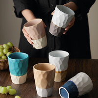喝茶杯子陶瓷男女个人专用大号大容量家用漱口高杯待客情侣高颜值 焦糖褐+白色