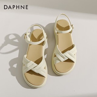 DAPHNE 达芙妮 凉鞋女夏季一字带沙滩凉鞋平底凉拖鞋女凉鞋黄色37