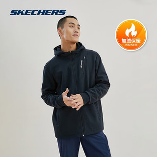 斯凯奇Skechers秋男士加厚梭织冲锋衣外套P422M081 0018碳黑 XL