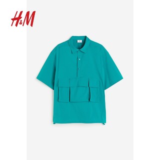 H&M HM男装衬衫23夏季新品休闲简约宽松版户外机能风衬衫短袖1176177