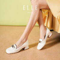 ELLE一脚蹬女鞋2023夏季新款英伦风粗跟小皮鞋配裙子女乐福鞋单鞋