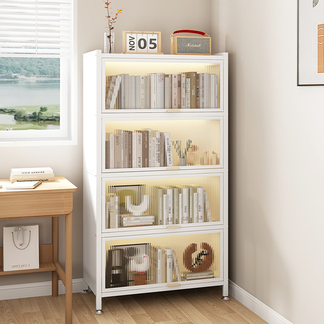 陌族 家用钢制书柜带门储物柜儿童防尘书柜书房书架铁艺落地置物收纳柜