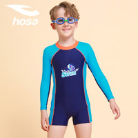 浩沙（hosa）儿童泳衣男童连体长袖沙滩泳装 速干抗氯训练冲浪服 深蓝 10码