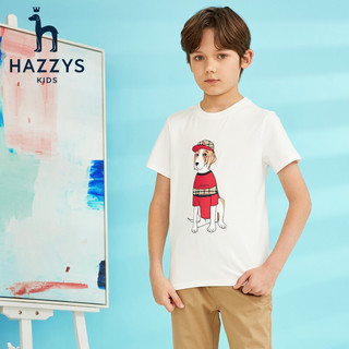 HAZZYS 哈吉斯 品牌童装哈吉斯男童圆领衫夏季新品中大童简约时尚短袖T恤 本白 165cm