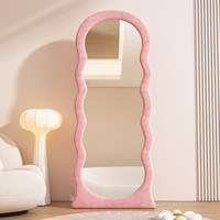 网红高级感全身落地镜家用女生卧室化妆镜子轻奢风异形波浪穿衣镜