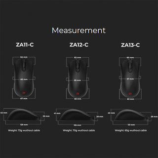 ZOWIE GEAR卓威奇亚 ZA12-C 游戏鼠标 有线鼠标 永劫无间 CSGO吃鸡 lol电竞鼠标 伞绳线轻量化 高背对称 黑色